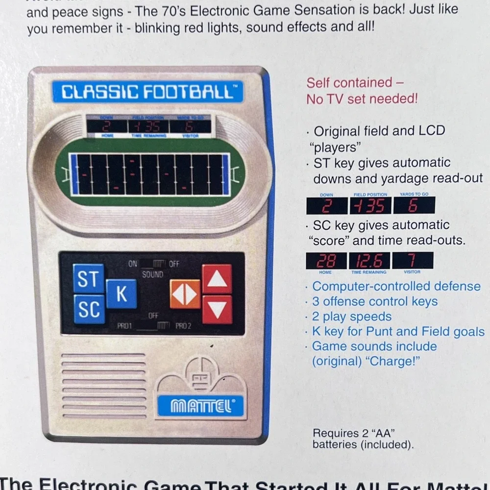 Sealed 2000 Mattel Classic Football Electronic Handheld Game Retro 70s